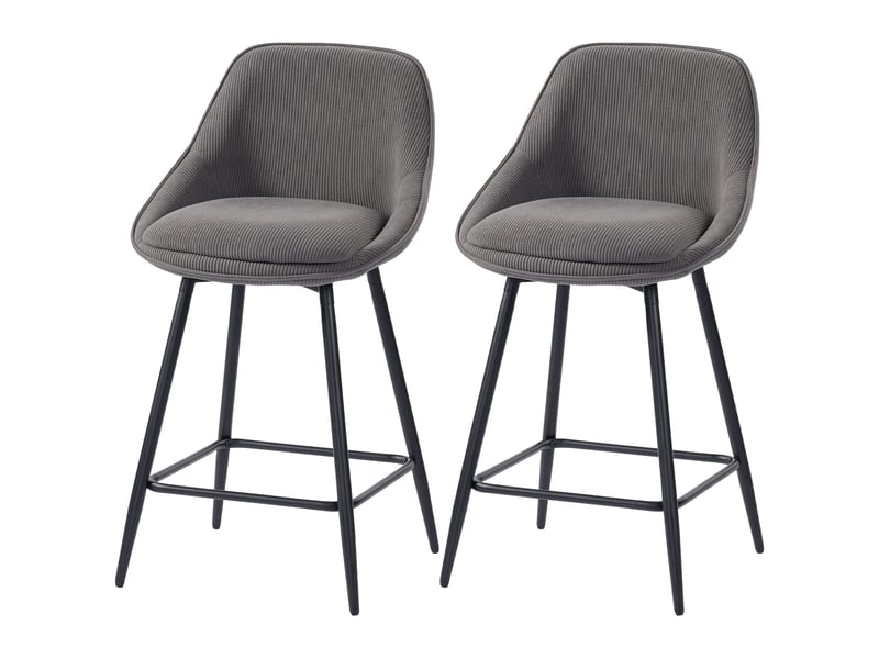 Ensemble de 2 tabourets de bar avec revêtement en velours côtelé et pieds en acier, chaises rembourrées pour îlot de cuisine, salle à manger, gris  - Conforama B