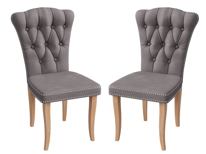  Lot de 2 chaises salle à manger, assise rembourrée en velours avec pieds en bois massif, ergonomie, pour cuisine, salle à manger, salon, chambre à coucher, gris foncé  - Conforama A