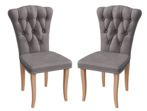 Lot de 2 chaises salle à manger, assise rembourrée en velours avec pieds en bois massif, ergonomie, pour cuisine, salle à manger, salon, chambre à coucher, gris foncé