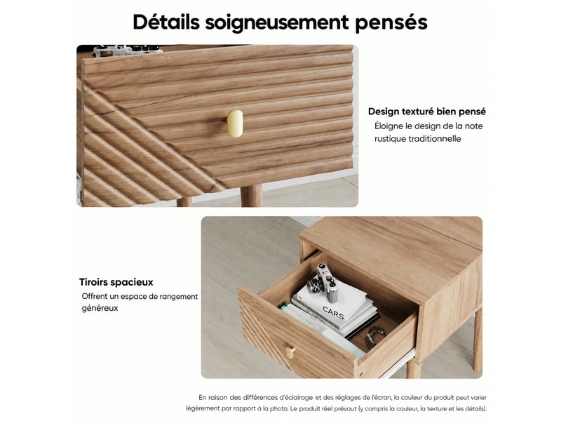  Lot de 2 tables de chevet avec rangement, mdf, pieds en bois massif, chêne clair et doré, 40 x 40 x 55 cm  - Conforama E