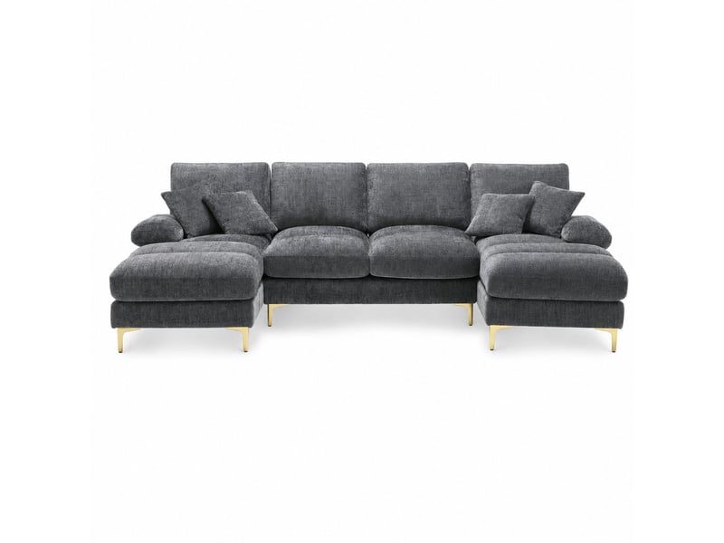  Canapé en u en chenille grise, 4 places, 2 assises relax, piètement métal doré HFSN-772GY - Conforama A