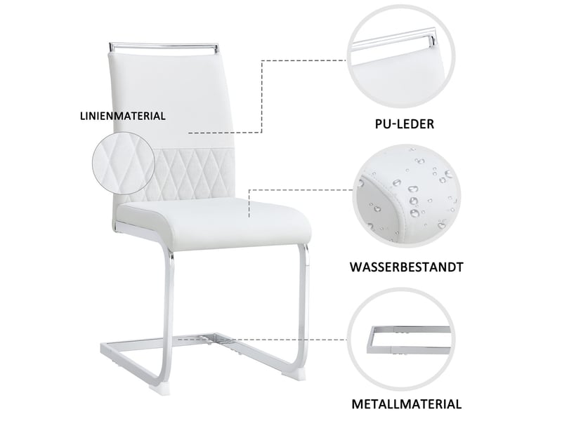  Chaise de salle à manger lot de 4, dossier ergonomique revêtement similicuir et lin, patins antidérapants, entretien facile  - Conforama E