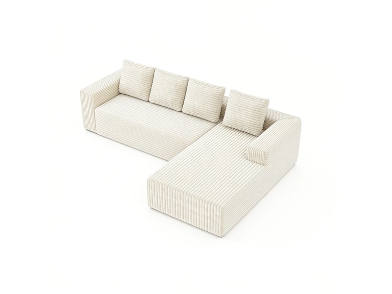  Canapé modulable 5 places d'angle en l 261cm,porte-gobelets,méridienne à gauche,velours côtelé,beige  - Conforama A