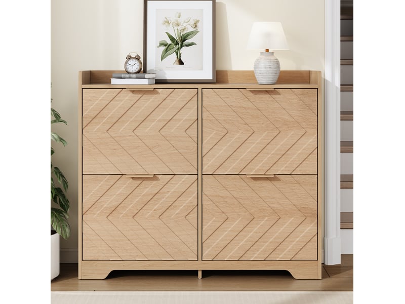  Meuble à chaussures 105x24x90 cm avec 4 compartiments abattants en mdf naturel  - Conforama C