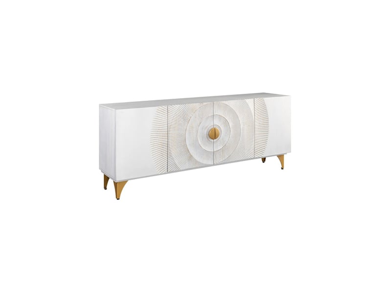  Buffet solaris 177 cm blanc et doré – 4 portes sculptées motif solaire en bois de manguier  - Conforama A