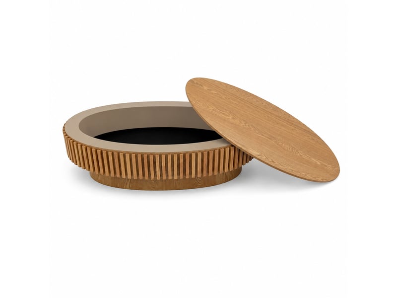  Table basse ovale 98x60x35 cm avec rangement caché coloris bois naturel  - Conforama A