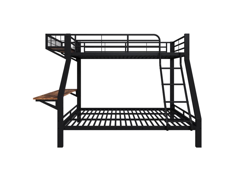  Lit superposé enfant 90 x 200 et 140 x 200 cm avec bureau intégré, niche, échelle et barrières de sécurité, métal noir  - Conforama E