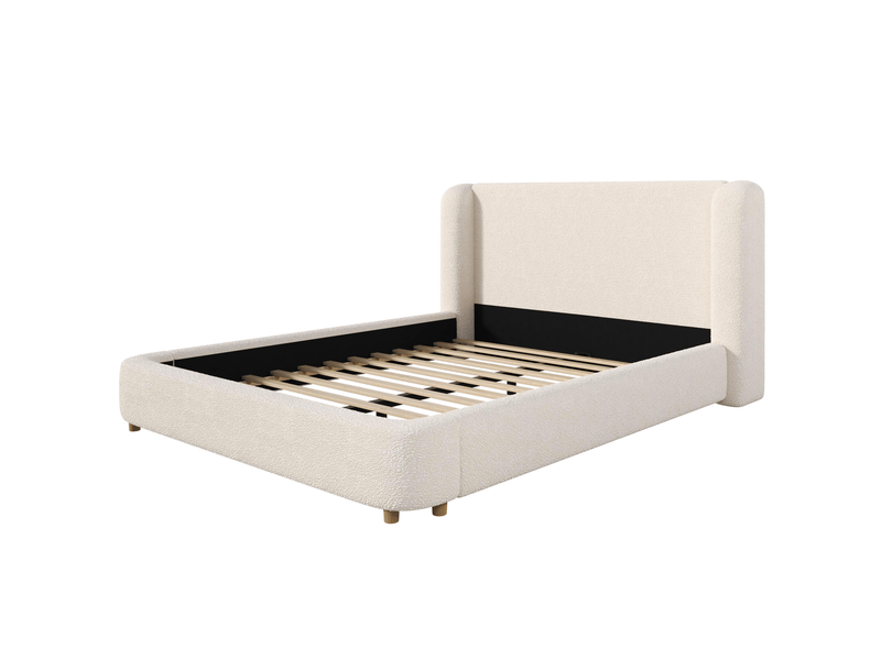 Lit double bouclé beige avec tête de lit enveloppante 180 x 200 cm Fay Lum - Conforama W