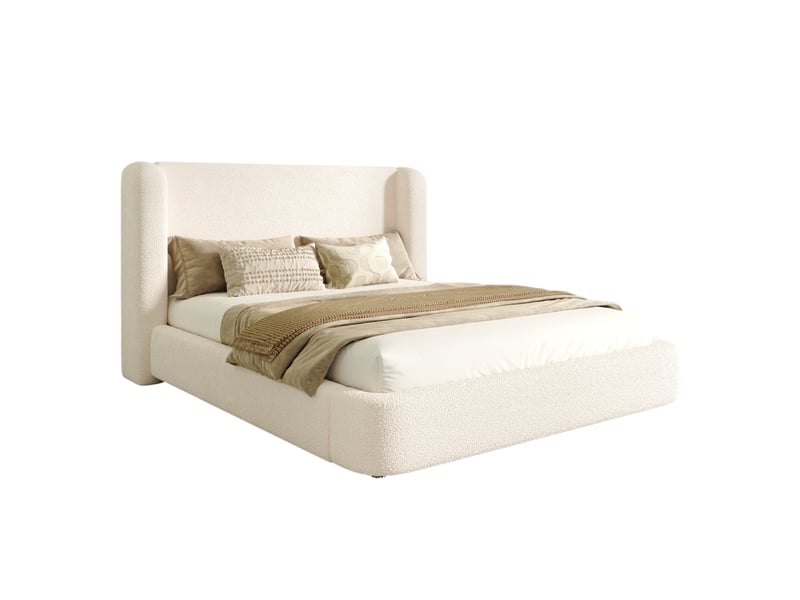  Lit double king size 180x200 cm lit rembourré avec tête de lit rembourrée et sommier à lattes, tissu bouclé beige evarich - Conforama A