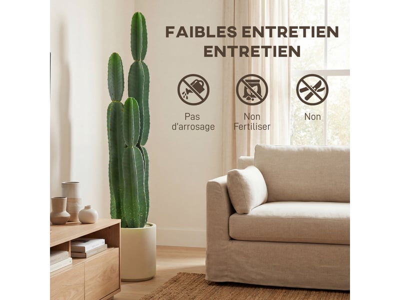  Cactus artificiel 111 cm, grand réalisme, plante artificielle en pot, sans entretien, pour maison et bureau, vert  - Conforama E