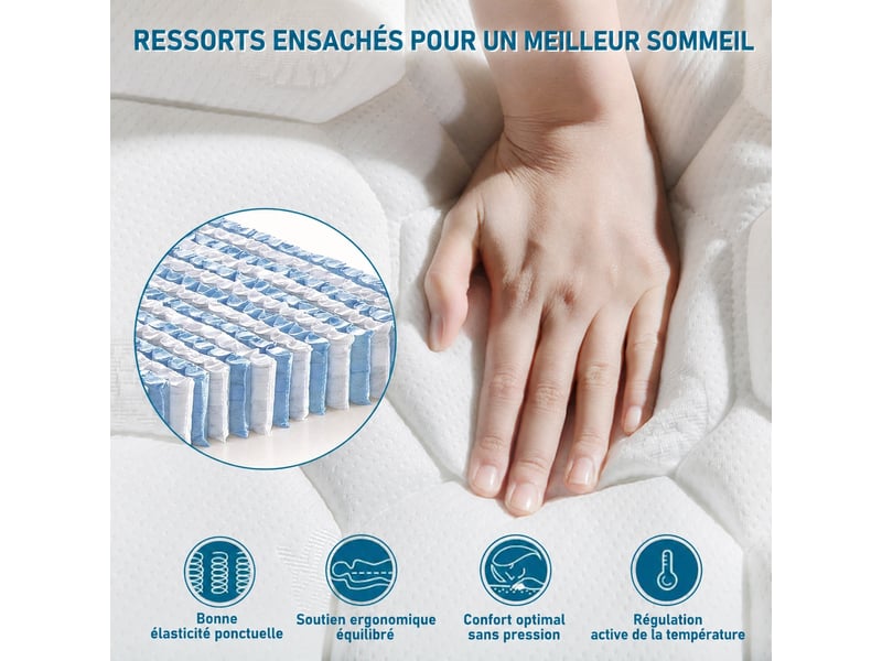  Lit coffre rembourré avec matelas 7 zones, prises usb et type-c, beige 140x200  - Conforama E