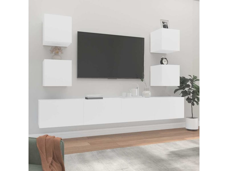  Ensemble de meubles tv - banc tv - meuble de rangement 6 pcs blanc bois d'ingénierie  - Conforama B