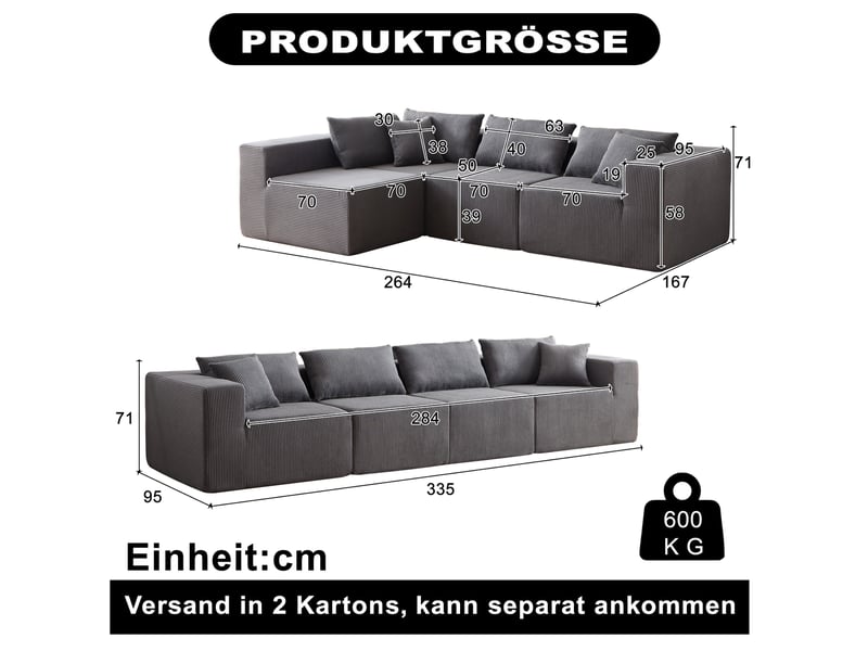  Canapé d'angle modulable 4 places en velours côtelé evryae  - Conforama E