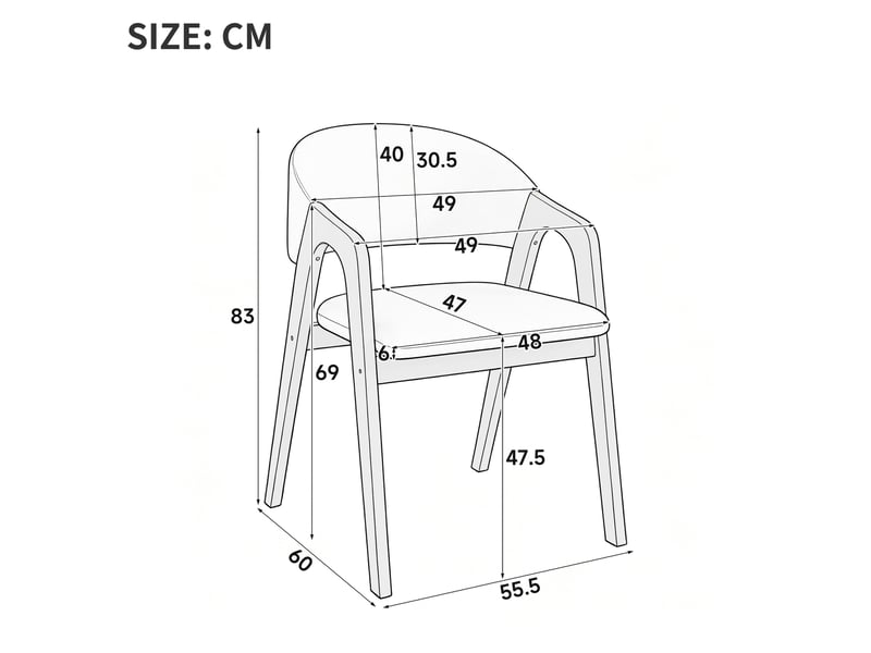 Lot de 6 chaises de salle à manger avec accoudoirs, bois d'hévéa, beige avoine - Conforama E