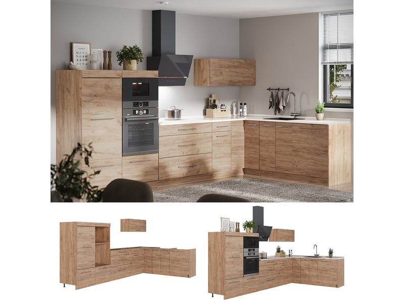  Vicco cuisine en angle, chêne de force doréchêne de force doré, 347x60cm, pt anthracite  - Conforama D