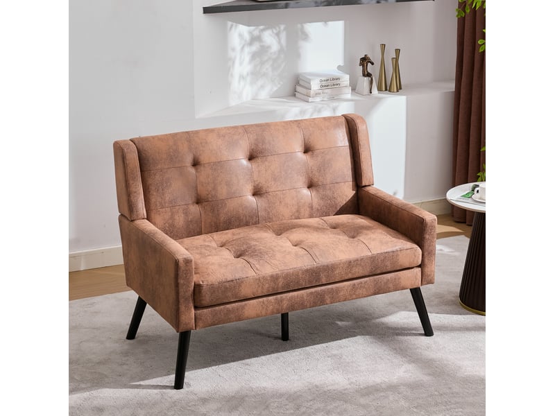 Banquette 2 places tcqpz capitonnée 120 x 75 x 88 cm revêtement aspect lin toucher suédine mousse haute densité marron café - Conforama E