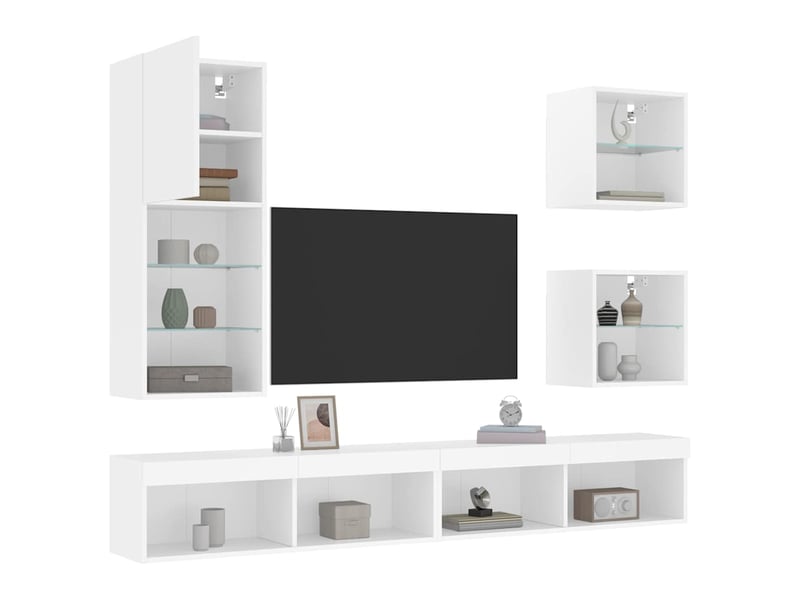  Unités murales tv avec led 5 pcs blanc bois d'ingénierie shl99576  - Conforama E