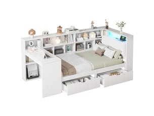 Lit avec rangement 90x200 cm OKWISH coloris blanc
