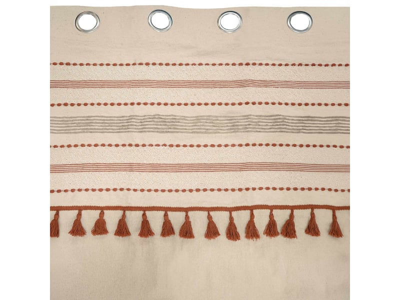  Rideau à œillets 140 x 240 cm cotonpolyester top tissé pompons stripe 1613146 - Conforama D