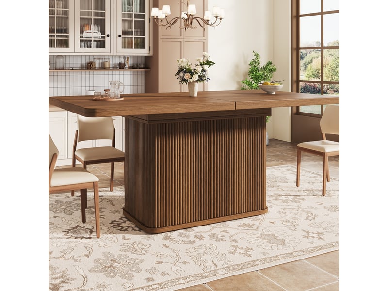 Table à manger extensible 140-180 x 80 cm – brun foncé – rangement caché, pieds réglables et plateau modulable - Conforama B