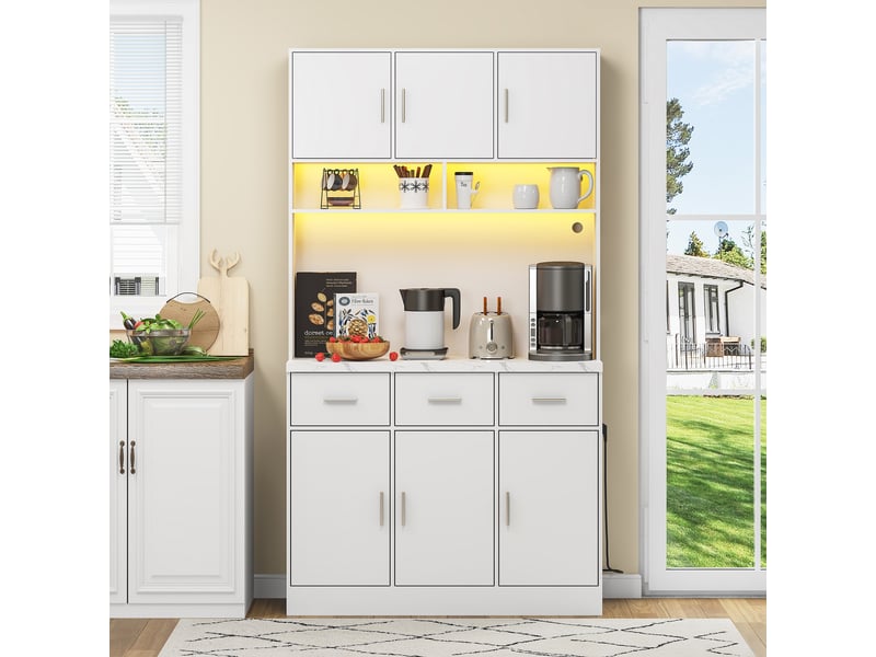 Meuble de cuisine muvano, buffet de cuisine blanc avec led et 3 tiroirs, 100 × 40 × 180 cm - Conforama B