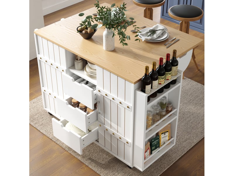 Desserte de cuisine blanche 110x42x90 cm en mdf avec plateau rabattable - Conforama D
