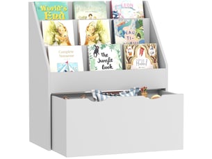 Bibliothèque pour enfants multi-rangement avec 3 niveaux d'étagères et un tiroir, 62,5l x 30l x 70h cm, gris