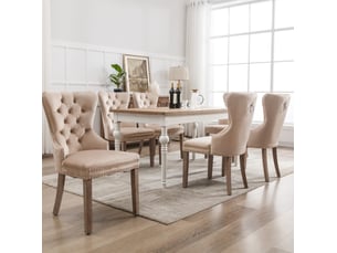Chaise rembourrée de salle à manger 53 x 46,5 x 95 cm, pieds en bois  réglables, velours beige, 6 pièces