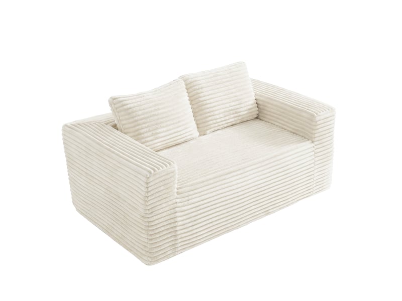  Canapé droit 2 places en velours côtelé beige, 160 x 88 x 58 cm, livré compressé, pour le salon, mousse haute densité, livraison en un colis CARDUME ESTIVAL - Conforama A