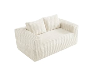 Canapé droit 2 places en velours côtelé beige, 160 x 88 x 58 cm, livré compressé, pour le salon, mousse haute densité, livraison en un colis