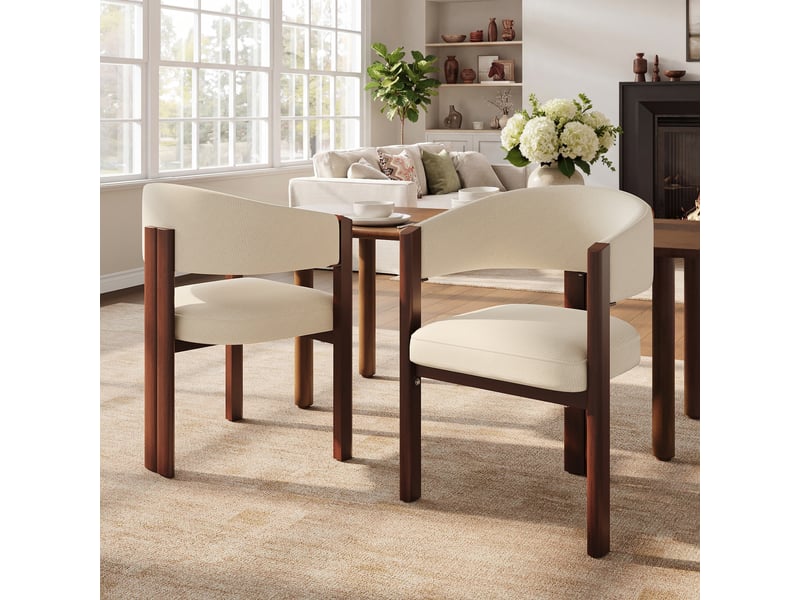  Lot de 2 chaises de salle à manger beige, dossier ergonomique rembourré, pieds métal effet noyer, patins réglables, charge 150 kg  - Conforama B
