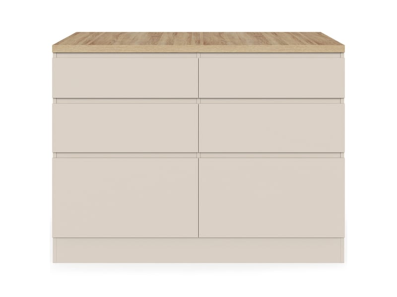Ilot central mange-debout orso 120 cm casserolier 6 tiroirs beige et plateau effet bois - Conforama C