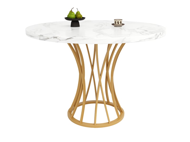  Table à manger ronde 80 x 80 x 76 cm, plateau mdf marbré, piètement doré  - Conforama A