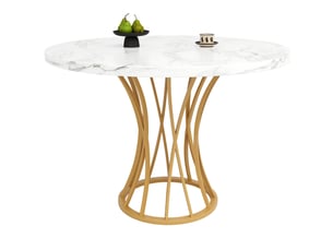 Table à manger ronde 80 x 80 x 76 cm, plateau mdf marbré, piètement doré