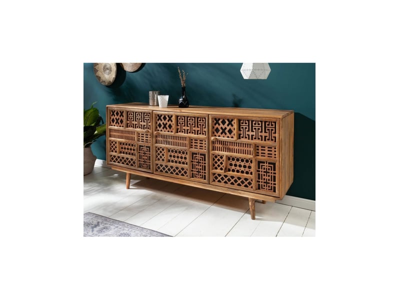  Buffet azra 160 cm en bois de manguier – 3 portes aux motifs géométriques  - Conforama B
