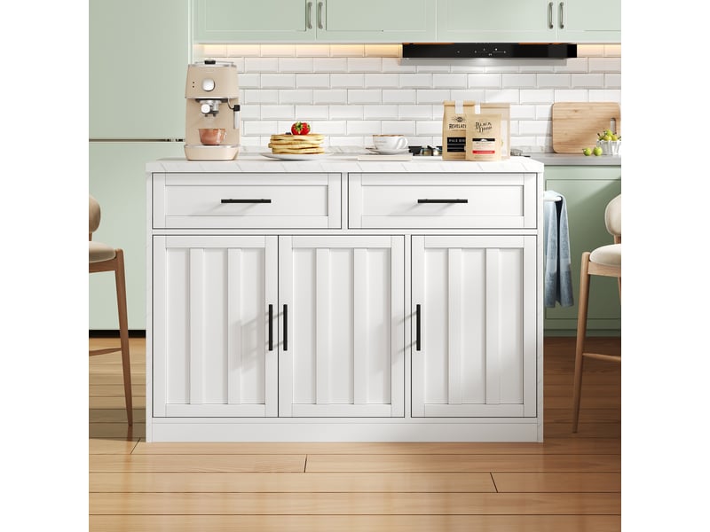  Îlot de cuisine 3 portes 2 tiroirs coloris blanc mdf îlot de cuisine blanc - Conforama D