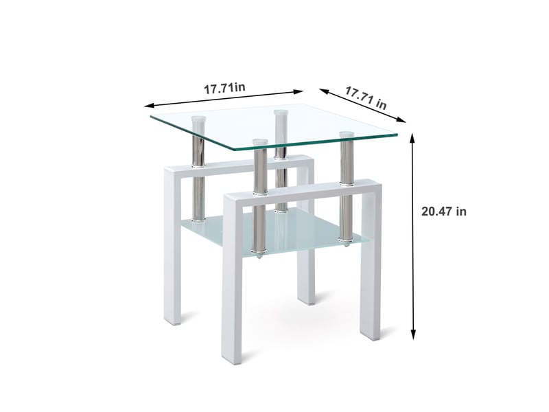 Table basse carrée avec 2 niveaux de rangement, en verre trempé transparent, pour salon, 50,5 × 50,5 × 23 cm  - Conforama D
