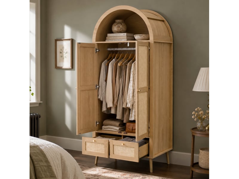 Armoire 2 portes avec penderie et 2 tiroirs 80x55x180 cm chêne et beige - Conforama W