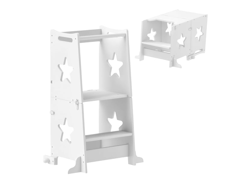  Échelle montessori convertible en table et chaise avec barre de sécurité, en bois, 60 x 44,5 x 86 cm, blanche  - Conforama A