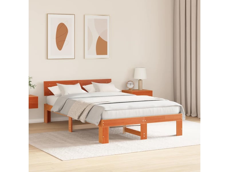  Lit double- lit adulte -  cadre de lit avec tête de lit brun  140 x 190 cm pin massif  - Conforama B