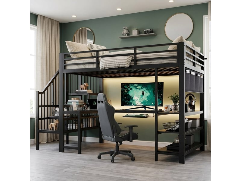  Lit mezzanine gaming 120x200 cm noir led métal et mdf  - Conforama B
