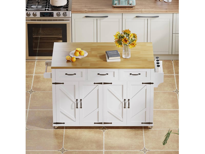  Desserte de cuisine 140x43x90,5 cm plateau rabattable mdf blanc et naturel  - Conforama E