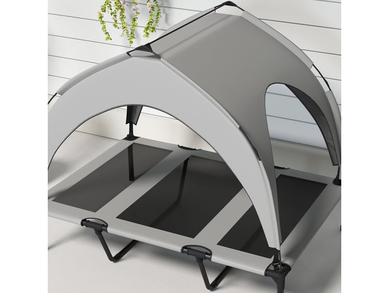  Lit surélevé extérieur avec auvent 106 x 76 x 94 cm – gris clair – toile respirante avec sac de transport  - Conforama D