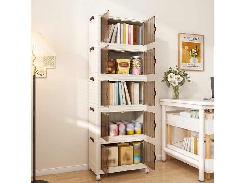  Armoire de rangement pliable 5 niveaux à portes magnétiques 53x30x156 cm blanche  - Conforama B