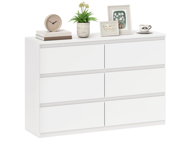  Commode à 6 tiroirs, meuble de rangement moderne pour la chambre, blanche  - Conforama A