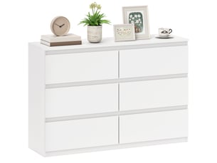Commode à 6 tiroirs, meuble de rangement moderne pour la chambre, blanche