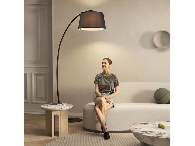  Lampe à pied arc moderne en métal noir - éclairage élégant pour salon, salle à manger et chambre  - Conforama D