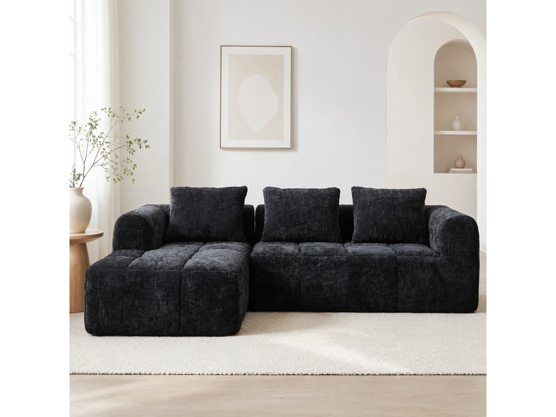 Canapé d'angle modenvie 3 places en chenille noir 250 x 158 x 60 cm - Conforama B