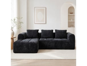 Canapé d'angle compressé gauche fixe <strong>MODENVIE</strong> <strong></strong> 3 places Tissu Noir