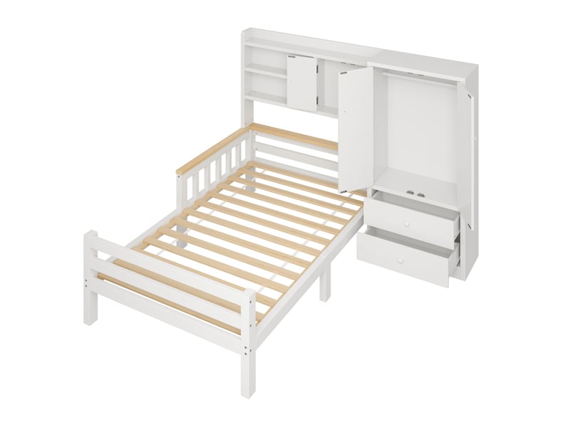  Lit enfant 90x200 cm avec armoire, tiroirs et étagères, blanc Fay Lum - Conforama R
